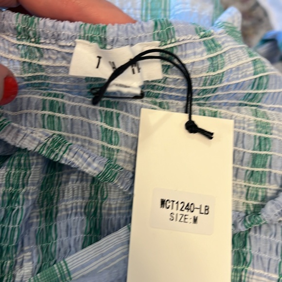 NWT THML Check Smocked Midi Dress size medium lt blue and green - Picture 13 of 15